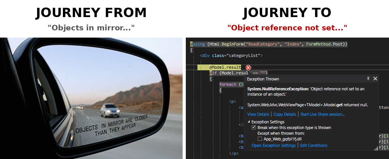journeyFromObjectsInMirrorAreCloserToObjectReferenceNotSet